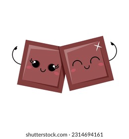 Two kawaii pieces of milk chocolate hugging for world chocolate day