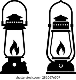 Two kettles with flames underneath on a flat base in silhouette design