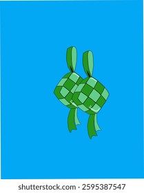 Two ketupats with a blue background, special Eid food in Indonesia