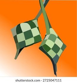 Dos "ketupats" aislados sobre fondo naranja