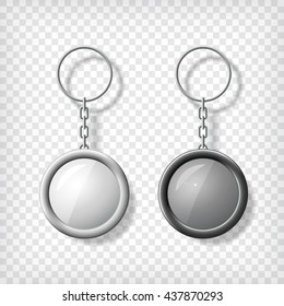 Two key chain pendants mockup. Transparent background. Black and white lighters. Blank template for corporate identity. Blank mock up with shadow. Vector illustration.