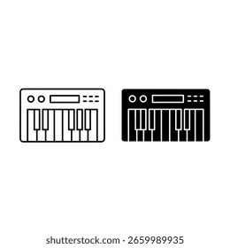 Two keyboard icons, one outlined and one solid black, are displayed side-by-side.