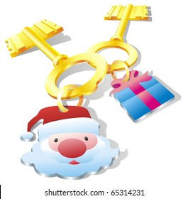 Two keys with charms in the form of a gift and Santa Claus head