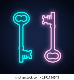 Two keys neon light design. Vector illustration.