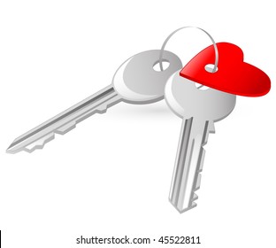 two keys with red heart tag on the white background