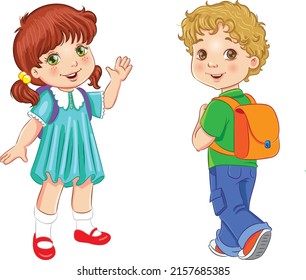 dos niñas y niños yendo a la escuela
