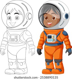 Two kids in astronaut suits smiling