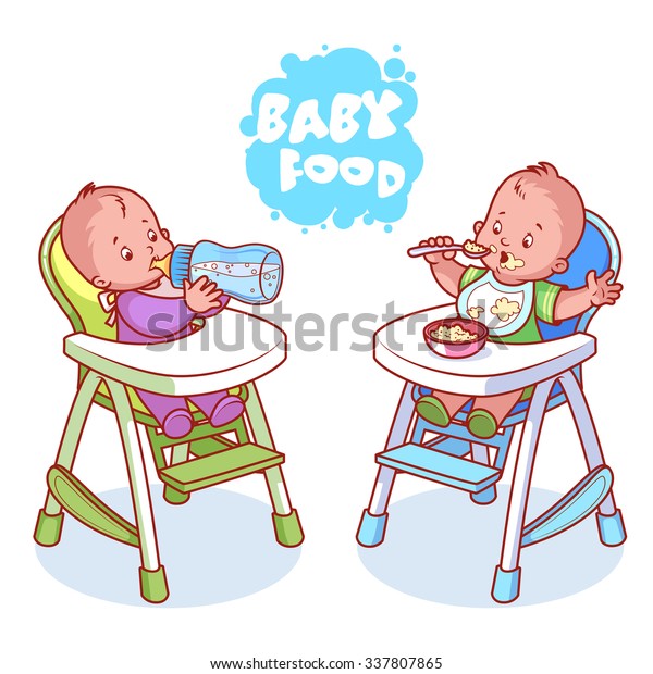 Two Kids Baby Highchair Vector Clipart Stock Vektorgrafik Lizenzfrei