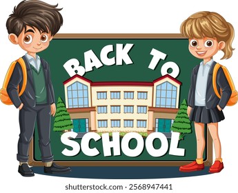 Two kids with backpacks at school