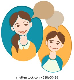 Two Kids Conversation with Comic Bubble, Paper Applique Technique