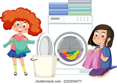 Dos niños haciendo una ilustración de lavado de ropa