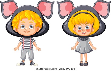 Two kids dressed as adorable cartoon mice