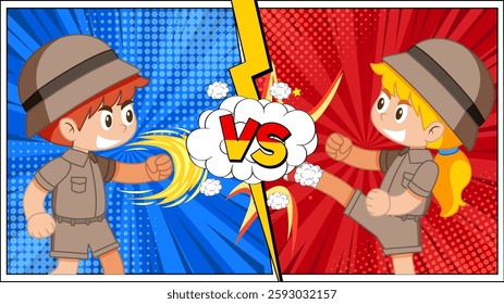 Two kids facing off in a playful duel