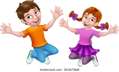 Two Kids Girl Boy Cartoon Character Stock Vector (Royalty Free ...