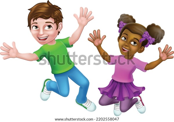 Two Kids Girl Boy Cartoon Character Stock Vector (Royalty Free ...