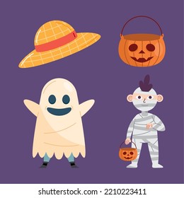 two kids with halloween costumes