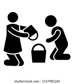 
Two kids are having two buckets and playing with them depicting sand bucket on beach 
