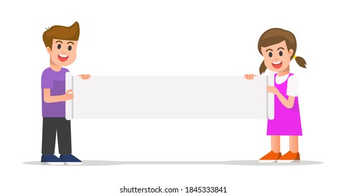 Two Kids Holding Blank Banners Stock Vector (Royalty Free) 1845333841