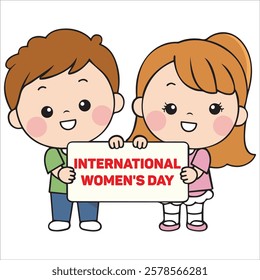 Two Kids Holding a Sign That Says International Women's Day 