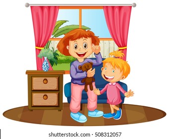 Zwei Kinder in der Hausillustration