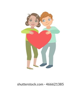 Two Kids In Love Holding Giant Heart