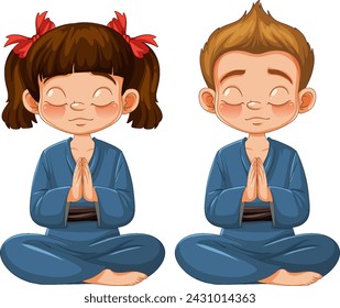 Two kids meditating in a peaceful posture