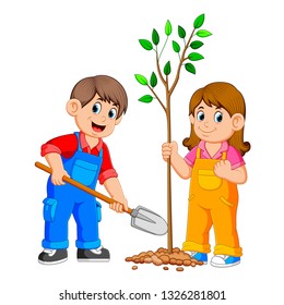 Two Kids planting a tree