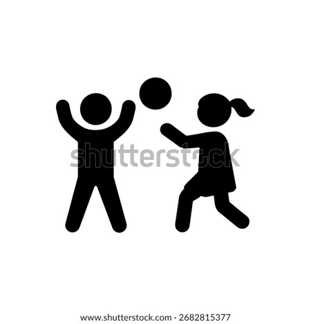 Two Kids Playing Ball Icon Isolated On White Background 

