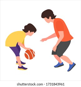 Two Kids Playing Basketball Vector Illustration