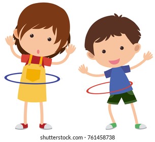 Two kids playing hulahoop illustration