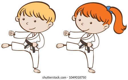 Two kids playing karate illustration