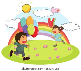 Two kids playing in the park at daytime illustration