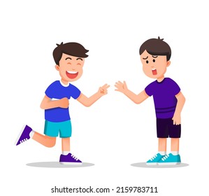 Two Kids Playing Rock And Paper Scissors, One Of Them Is Very Happy Because He Won The Game