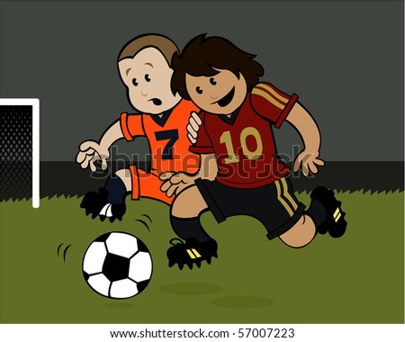 Two kids playing a soccer match