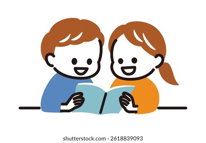 two kids reading a book together