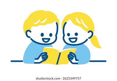 two kids reading a book together