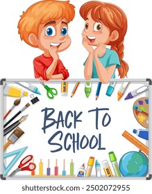 Two kids with school supplies