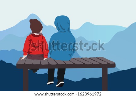 Similar – Image, Stock Photo Boy sits on rock and looks at sea