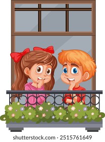 Two kids standing on a balcony