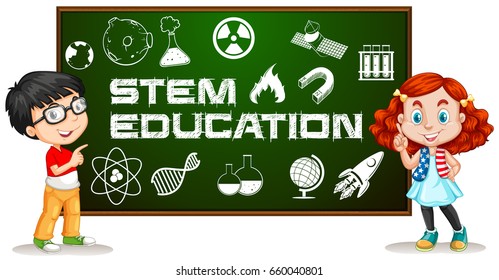 Two Kids With Stem Education On Board Illustration