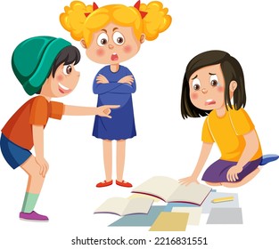 Two Kids Teasing A Girl Illustration