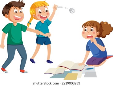 Two Kids Teasing A Girl Illustration