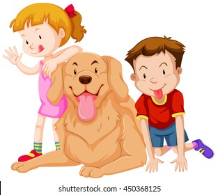 Zwei Kinder mit Haustier-Hund-Illustration