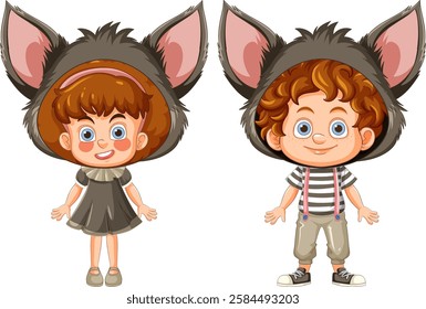 Two kids wearing adorable animal-themed outfits