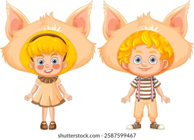 Two kids wearing adorable animal-themed outfits