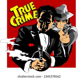 two killers armed with a gun and a pistol, vector and illustration
