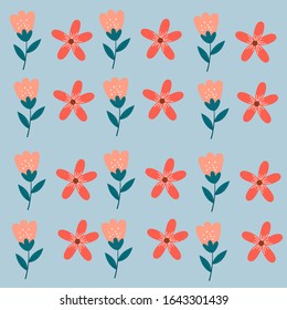two kind of red  floral pattern wallpaper with blue background stylized vector texture | book covers, pamphlets, banners