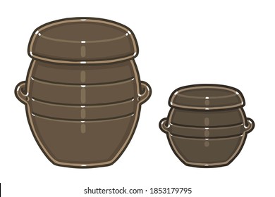 Two kind(Jar and pot) of Onggi. Onggi is Korean earthenware, which is extensively used as tableware, as well as storage containers in Korea. Vector illustrations set.