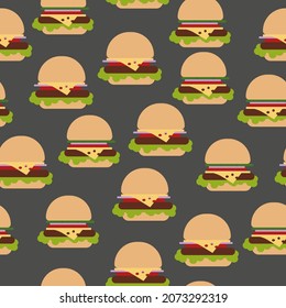 Two kinds of cheeseburgers seamless pattern, fast food on a dark gray background vector illustration