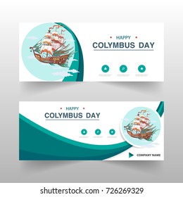 two kinds Columbus Day banners, horizontal concept set. Flat illustration columbus Day vector banner horizontal concepts for web